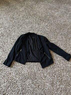 Banana Republic Black Open-Front Zip-Pocket Blazer